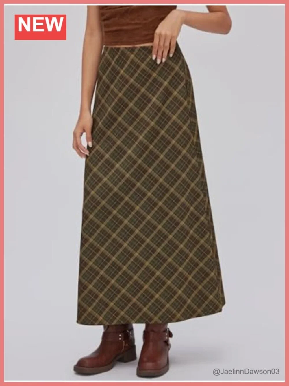 Plaid A-Line Maxi Skirt High Rise Pleated Casual Vintage